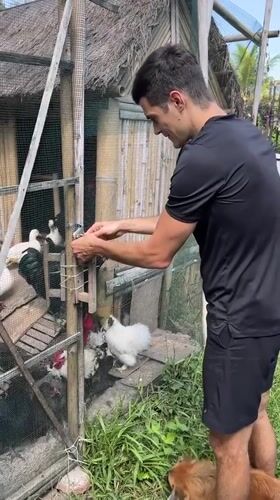 Morning farm chores and gym routine documented in Ubud