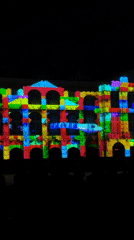 Colorful LEGO-style projection mapping lights up Santiago de Compostela building