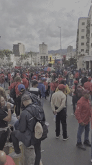 Red-clad crowd gathers on Caracas street