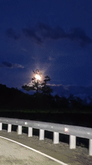 Full moon illuminates nighttime road scene in Estosadok, Russia