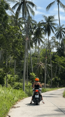 Scooter rolling through Ko Samui's palm-lined roads