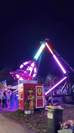 Colorful carnival ride operates at night in Ruse, Bulgaria