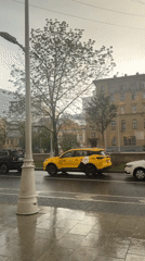 Rainy day captures golden samovar landmark in central Moscow