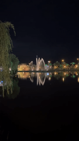 Batumi Boulevard lit up along the waterfront at night