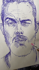Blue ink portrait sketch in progress, Abuja
