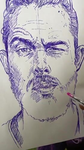 Blue ink portrait sketch in progress, Abuja