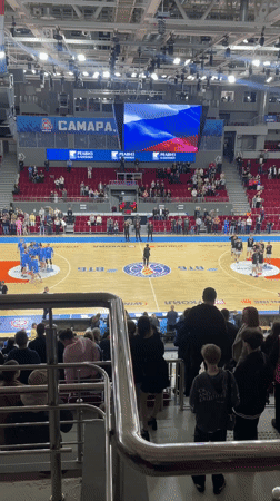 Basketball arena packed for ceremony in Novokuybyshevsk, Russia