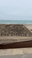 Sand sculpture honors Giro D'Italia 2026 on Burgas beach