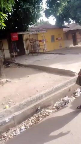 The video shows a woman walking on a sidewalk in a dress with a floral pattern. She is carrying a black bag and holding a phone. A short time later, the viewpoint changes to the inside of a vehicle looking out, and shows a man walking across a street with two children.