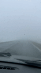 Driver encounters heavy fog on wet Russian road