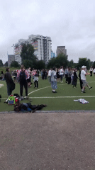 Casual summer morning on a turf field in Chaikovsky