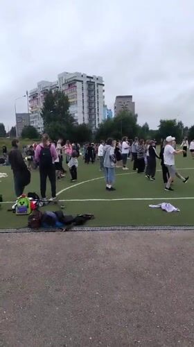 Casual summer morning on a turf field in Chaikovsky