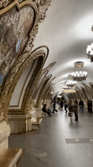 Visitor captures ornate mosaics at decorated Moscow metro station