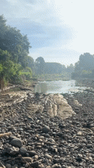 Low water levels expose rocky riverbed in Bali