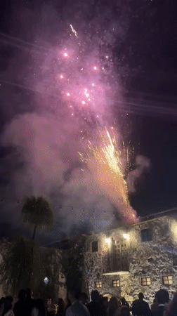 Nighttime fireworks display lights up San Andrés Cholula, Mexico