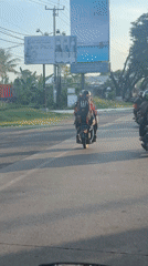Motorbike rider captures street traffic in Blahbatuh, Bali