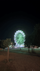 Ferris wheel and lit palms at a Budva nightspot