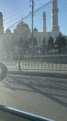 White mosque with golden domes filmed in Kokshetau, Kazakhstan