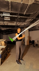 Prop spinning session in an unfinished Qarağandı warehouse