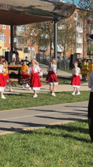Traditional Russian folk dancers perform in Votkinsk public park