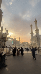 Street life near the mosque district in Makkah at sunset