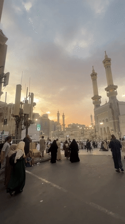 Street life near the mosque district in Makkah at sunset