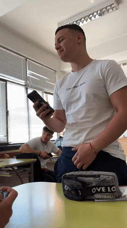 Students play sports at Bulgarian school during morning break