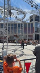 Aerial performers stage rope act in Cudworth public square