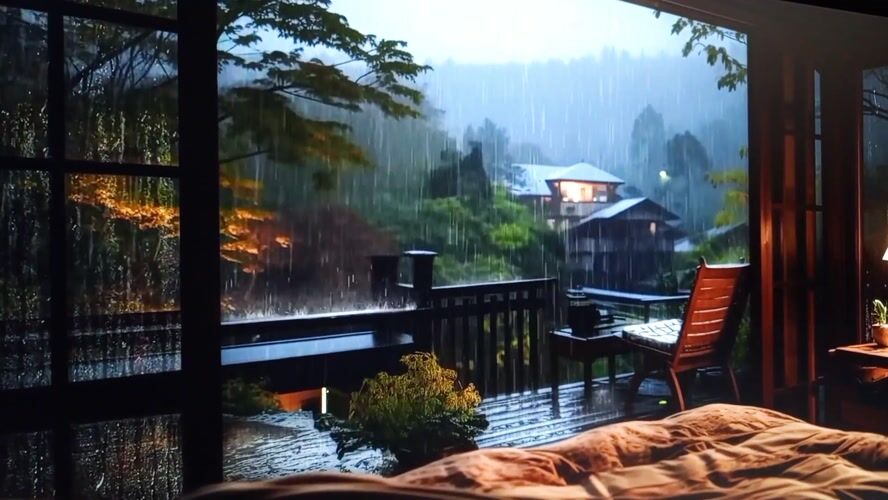 Heavy rain observed from indoor balcony view in Tinaquillo