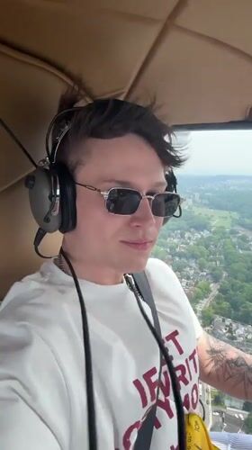 Helicopter ride over New York suburbs, aerial views from above