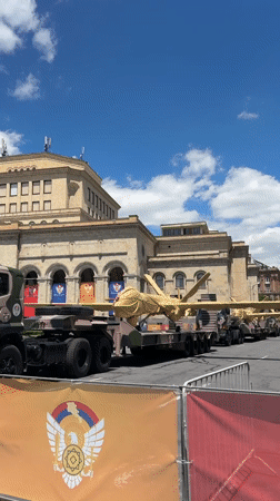 Military convoy transports covered drones through Yerevan streets