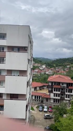 Apartment building and stuffed rabbit documented in Zlatograd