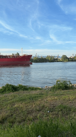 Cargo ships transit Varna waters during evening hours
