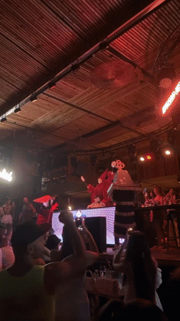 Costumed performer and DJ light up Burgas nightclub