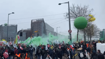 Farmers protest with tractors at European Parliament in Strasbourg