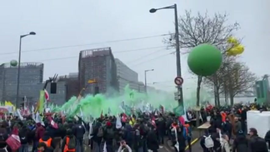 Farmers protest with tractors at European Parliament in Strasbourg