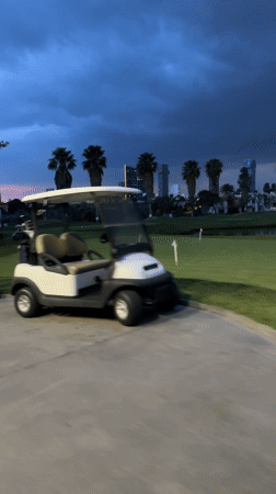 Golf cart ride captured at sunset in Tlaxcalancingo course