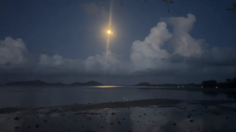 Nighttime coastal scenes captured in Ban Bang Khao, Thailand