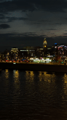 Moscow riverbank cityscape captured at dusk