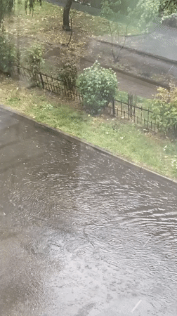 Heavy summer downpour rolls through Brest, Belarus