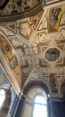Ornate ceiling with geometric patterns documented on video
