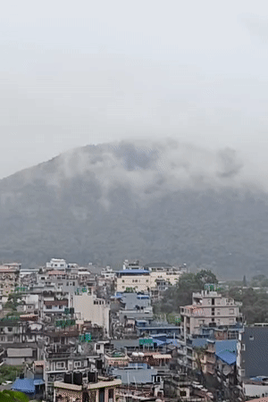 Pokhara on a misty morning, city to lakeside