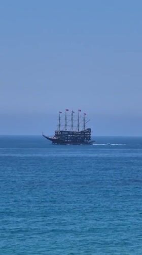 Morning maritime activity observed off Alanya coast includes galleon, yachts