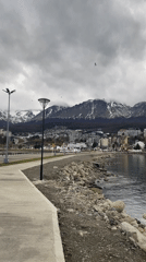 Overcast evening scene captured at Ushuaia waterfront