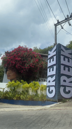 Street art mural uses living bougainvillea as hair documented Thailand