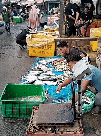 Late-night fish market draws customers in Lhokseumawe, Indonesia