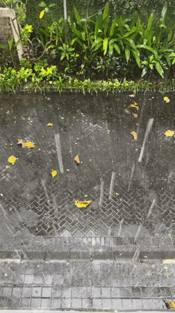 Heavy tropical rain shower documented in Kuta Selatan, Indonesia