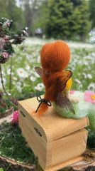 Handcrafted fairy garden diorama documented in Bulgarian daisy field