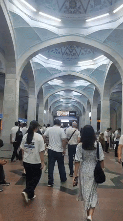 Morning commute through Tashkent Metro's ornate stations