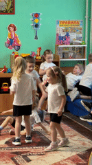 Children gather in playroom in Khimki, Russia